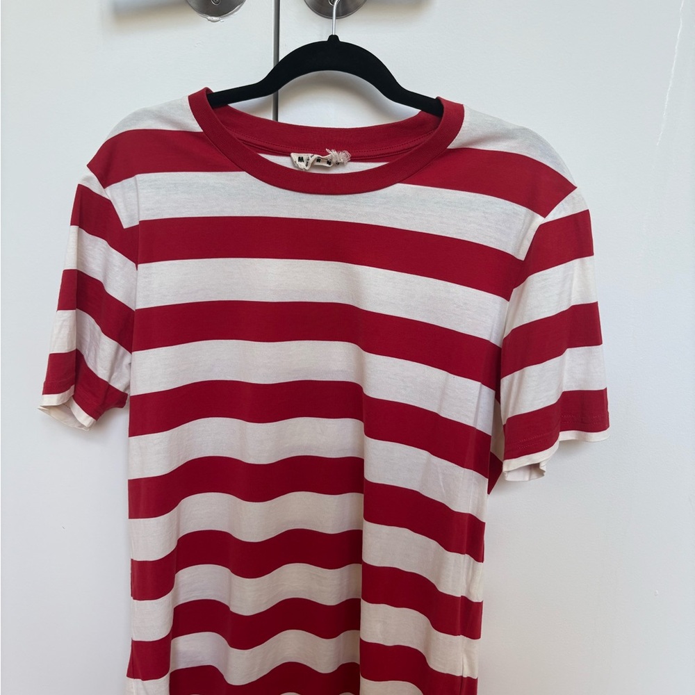 Marni Red and White Striped Short Sleeve Tee